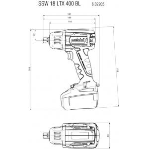 Аккумуляторный ударный гайковерт 18 В, кейс, SSW 18 LTX 400 BL, METABO, 602205500