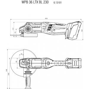 Аккумуляторная угловая шлифовальная машина WPB 36 LTX BL 230, METABO, 613101660